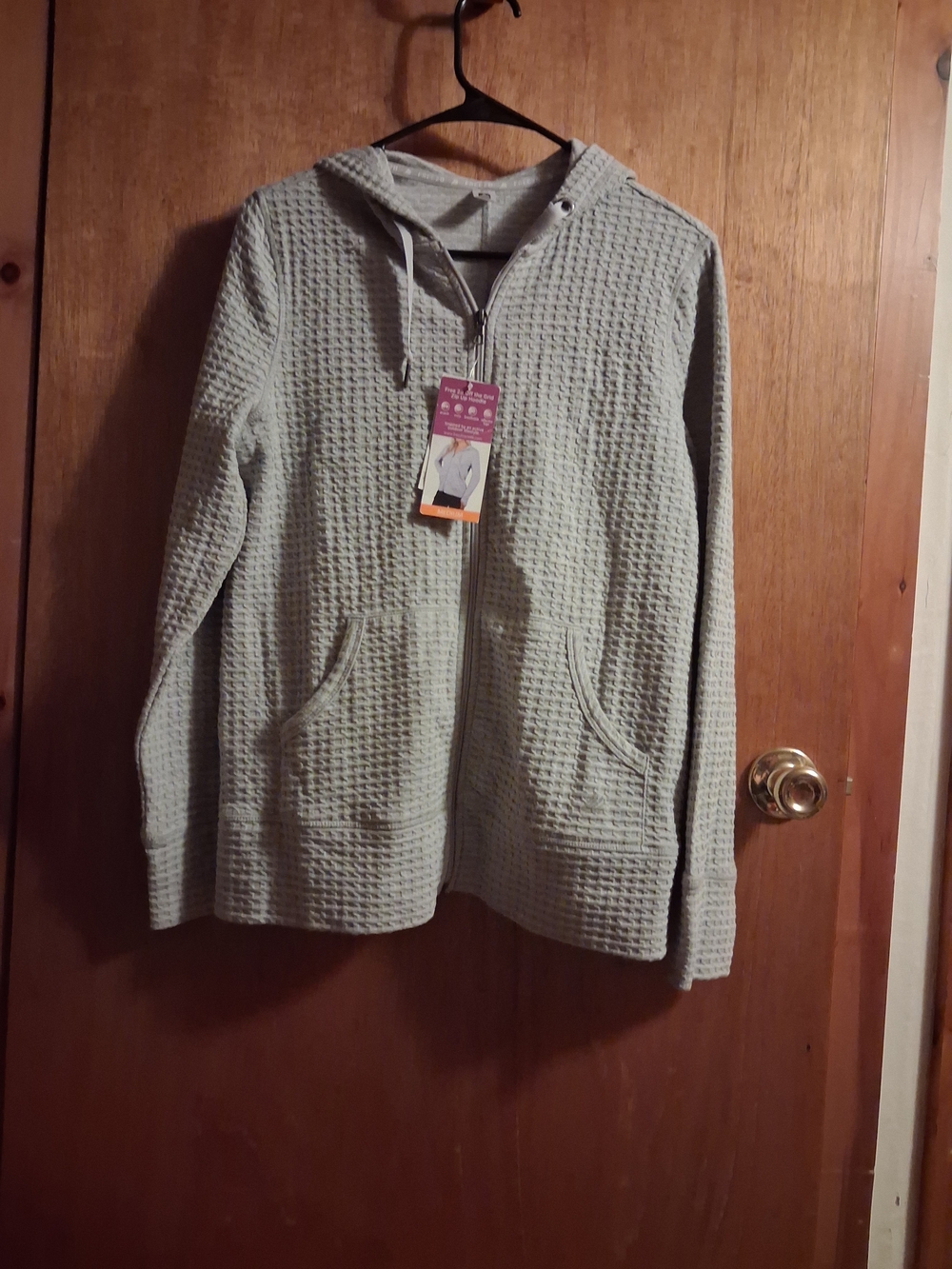 Waffle-Knit Hooded Zip Jacket in Light Grey